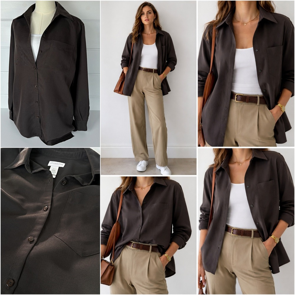 Vtg 90s Liz Claiborne LizSport Oversized Button-Up Shirt Slouchy Chic Minimalist